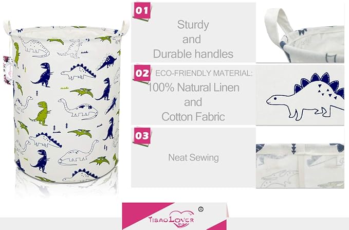 Dinosaur Laundry Basket Baby Laundry Hamper Cute Kids Hamper Toy Storage Bin Handles for Boys and Girls Dinosaur Room Decor (Polychrome Dinosaurs)