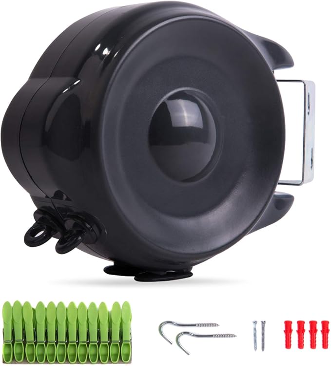 JS Hanger Retractable Clothesline Outdoor Indoor Laundry Line - 99 FT Double Lines Heavy Duty Wall Mounted Washing Line, 30M Portable Clothes Drying Line with 24pcs Free Pegs (Black)