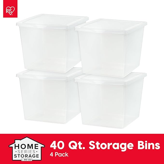 IRIS USA 4-Pack Storage Bins with Lids, 36 Quart, Clear Stackable Containers Box Organize Shoes Closet Shelves Clothes Blankets Towels - BPA-Free Plastic