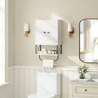 Bathroom Wall Cabinet with 2 Door and Adjustable Shelf, Farmhouse Medicine Cabinet with Towel Rack, 3-Tier Wall Mounted Storage Cabinet Over The Toilet for Bathroom Laundry Room, White