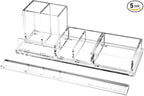 Clear Acrylic Desk Organizer 4-Piece Desk Kit + Free Complimentary Acrylic Ruler, Desktop Organization for Office or Home