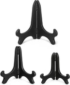 3 Pack Plastic Frame Holder Stand, 3 Size Black Plate Display Stand, Foldable Picture Stands for Display Platter, Dish, Book, Photo