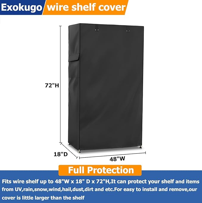 Wire Shelf Cover,600D Heavy Duty 100% Waterproof Shelf Covers for Wire Shelving,Outdoor Storage Shelves Cover for Metal Rack,48" W x 18" D x 72" H,Black