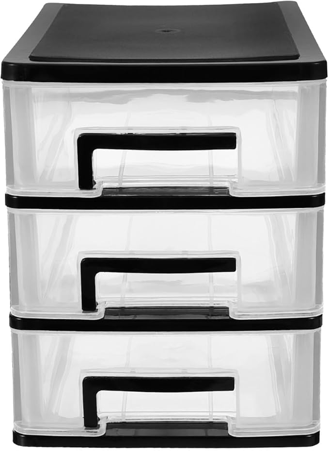 Angoily 3 Tier Plastic Drawer Type Closet, Plastic Home Office Storage Organizer, Makeup Organizer Storage Station Cube, Cosmetics Jewelry Storage Box for Home, Dorm, Office (8.46x5.90x5.12 Inch)