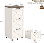 3 Drawer Tall File Cabinet with Wheels, Farmhouse Vertical Filing Cabinet Fits Letter/A4 Size, Rolling File Cabinets Wooden Printer Stand for Home Office, Rustic White