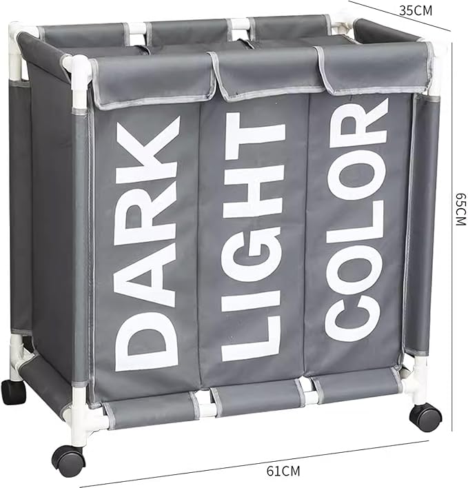 Laundry Sorter 3 Section with Lid 95 L Laundry Hamper with Wheels Reinforced Sealing Multi-Purpose Laundry Basket with Removable Inner Pocket(Black)