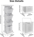 4-Tier Laundry Hamper Sorter, Vertical Rolling Laundry Baskets with Wheels Removable, Stackable Laundry Cart Organizer and Storage for Small Space, Dorm, Closet, Bathroom