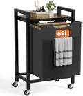 NEWBULIG Laundry Hamper with Removable Pull-Out Bag, Freestanding Clothes Basket Organizer with Wheels for Bathroom & Bedroom, 1 x 18.3 Gallon (69L) - Rustic Brown & Black