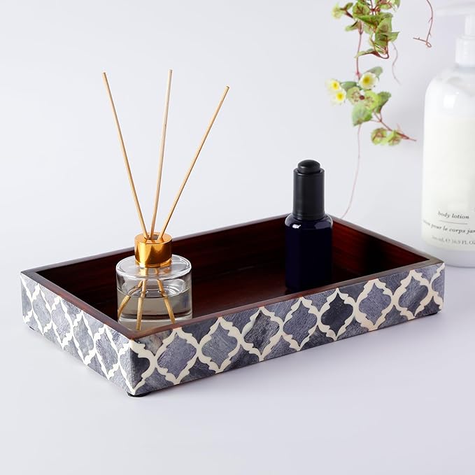 Handicrafts Home 10x6 Grey Small Bathroom Tray, Vanity Organizer for Perfume & Cosmetics, Kitchen Counter, Bathroom Tray, Guest Towel Holder, Decorative Napkin Holder, Bathroom Countertop Storage