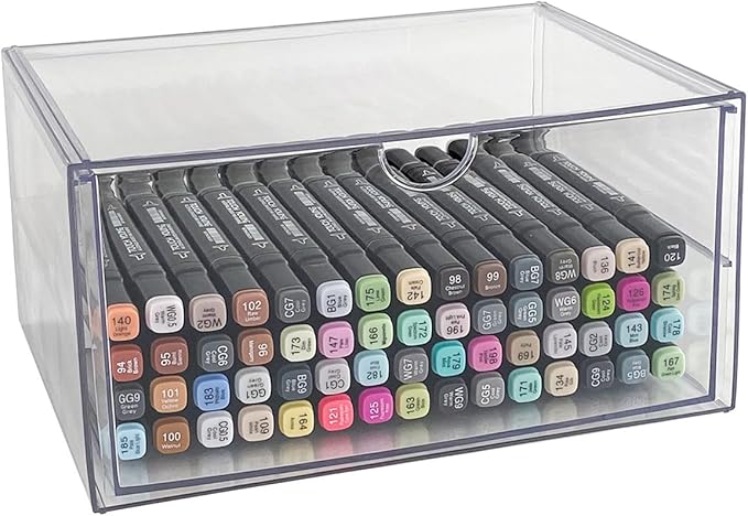 Clear Desk Organizers and Accessories, 2 Pack Plastic Drawer Organizer for Office Supplies, Marker Pen, Art Crafts, Stationery, Coffee Pods, Stackable Home Storage (2 Drawers)