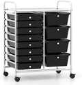 RELAX4LIFE 12-Drawer Rolling Storage Cart - Mobile Utility Drawer Carts with Wheels, Craft Organizers Cart for Classroom Organization and Storage, School, Office, Home