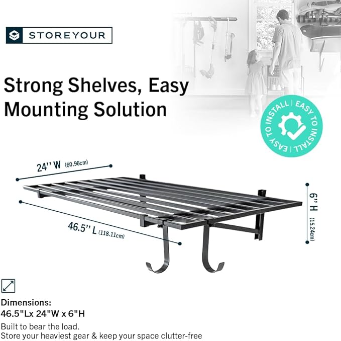 StoreYourBoard Heavy Duty Garage Shelf Wall Mount 2ft x 4ft – Wall-Mounted Shelving for Storage & Organization – Heavy Duty Garage Shelves for Tools, Bins, & Equipment – Holds 400 lbs - Black