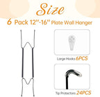 Bilillo 6 Pack Plate Hangers for The Wall, Suitable for 12-16 Inch Decorative Plate,Invisible Heavy Duty Wire Plate Holder with Wall Hooks, Plate Hangers for Displaying Plates, Platter, Dish (Black)