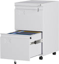 Aobabo 2 Drawer Filing Cabinet with Wheels, Lockable Metal File Cabinet with Business Card Slot for Legal/Letter Size Home Office, Required Assembled,White