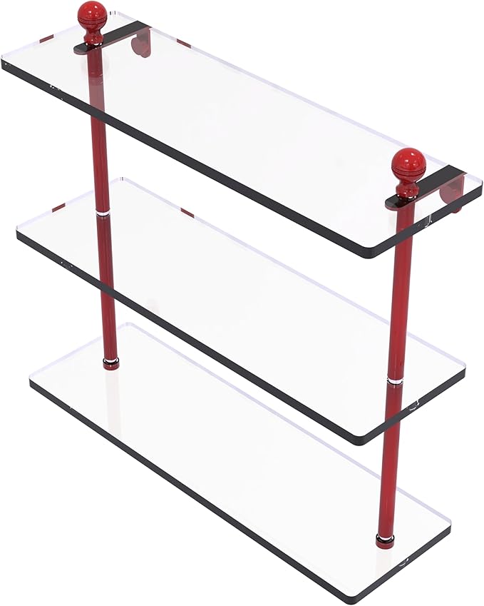 Allied Brass MA-5/16-FER Mambo Collection 16 Inch Triple Tiered Glass Shelf, Fire Engine Red