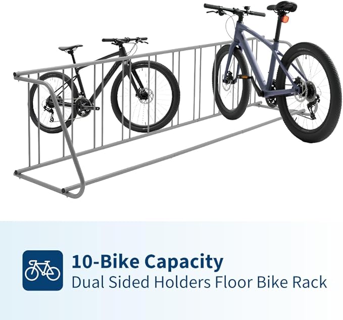 Floor Bike Rack,Sigle-Side 10-Bike Rack 122" L,Grid Bike Rack In Ground,Freestanding Bicycle Floor Parking Stand,Stand Bike Racks for Garages Streets Yards Bike Events
