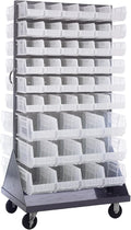 Quantum Storage Systems QMD-36H-230240CL Mobile Double Sided Gray Louvered Rack System with Bins, 36” L x 25” W 72” H, Clear