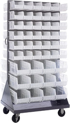 Quantum Storage Systems QMD-36H-230240CL Mobile Double Sided Gray Louvered Rack System with Bins, 36” L x 25” W 72” H, Clear