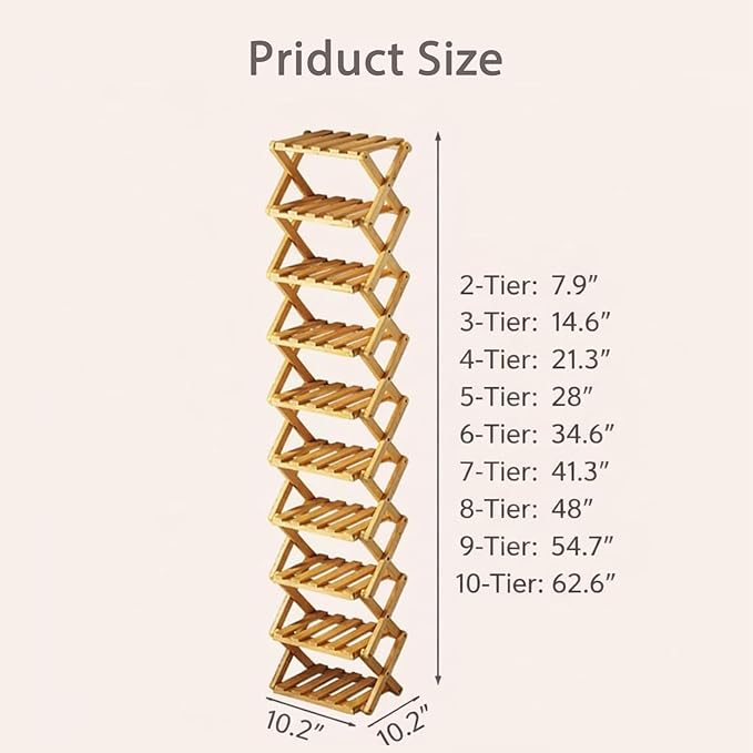 The 9-Tier No-Assembly Bamboo Rack, Folding Bamboo Shoe Rack Organizer with Collapsible Vertical Design, Space-Saving & No-Tool Assembly, for Entryways,Corners,Bedrooms,Balconies (Brown,5)