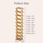 The 9-Tier No-Assembly Bamboo Rack, Folding Bamboo Shoe Rack Organizer with Collapsible Vertical Design, Space-Saving & No-Tool Assembly, for Entryways,Corners,Bedrooms,Balconies (Brown,9)