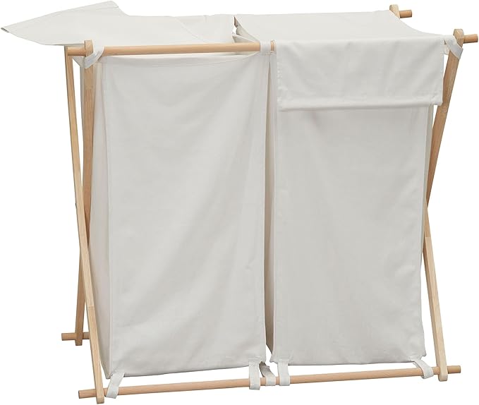Household Essentials White Househod Essentials Double Laundry Hamper with Wood X Frame Large