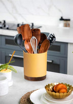 Nucookery 360°Rotating Utensil Holder, 7.2" Large Utensil Crock, White Ceramic Cooking Utensil Organizer,Farmhouse Kitchen Decor Christmas Thanksgiving Gift (Yellow Sand)