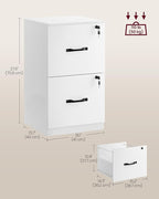 VASAGLE 2 Drawers File Cabinet with Lock, Printer Stand, Office Filing Cabinet Organizer, for A4 and Letter Size Documents, Cloud White UOFC061W14