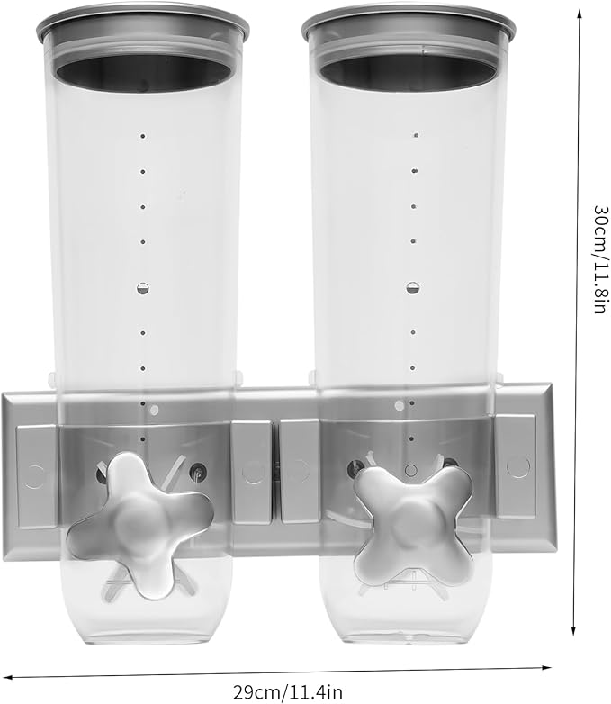 2 Pack Cereal Dispensers,Wall Mounted Dry Food Dispenser,Large Capacity Candy Dispenser,Grain Storage Dispenser,Rice Dispenser w/Cup for Kitchen Storage Oatmeal Snack Coffee Beans Nuts 3L (Silver)