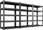 3 Pack Heavy Duty 5-Tier Garage Shelving Unit (2500 LBS Capacity)–71.2"H x 35"W x 16"D Adjustable Metal Storage Rack, Industrial Steel Utility Shelves for Garage, Pantry, Warehouse, and Basement Black