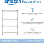 PayLessHere | 4-Tier Wire Shelf | 36"x14"x62" | Chrome | Adjustable Racks | Heavy-Duty Storage Shelves, Holds Upto 1400 lbs | Rust-Resistant, No-Tool Assembly | for Home, Garage Shelving