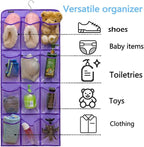Dual Sided Hanging Shoe Organizer for Closet with Rotating Hanger Hanging Shoe Rack Holder with 24 Large Pockets (Purple-Clear Pockets)