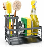 Cisily Sink Caddy Sponge Holder for Kitchen with Brush Holder and Stainless Steel Self Drain Tray, Rustproof Kitchen Sink Organizer for Sponge, Soap Dispenser Storage Accessories (Gray)