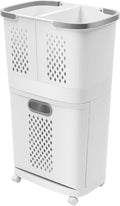 2 Tier Rolling Laundry Hamper Sorter, Removable Laundry Basket Thick Storage Rack Classification with Wheels and Handle White Portable Storage Baskets with 3 Deep Baskets