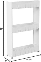 Lavish Home 3 Tier Shelf Rolling Cart - Narrow-Space Kitchen or Bathroom Shelf Organizer Cart - Slim Slide-Out Storage Shelves for Kitchen, Bathroom, Laundry and Pantry