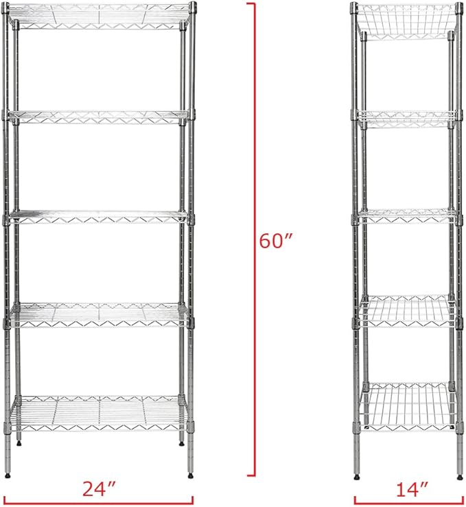 Chrome 5-Shelf Wire Shelving 24"x14"x60" (Chrome)