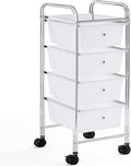 Yaheetech 4 Drawers Cart Rolling Plastic Storage Cart and Organizer Metal Frame Drawers Plastic Trolley Organizer on Wheels, White