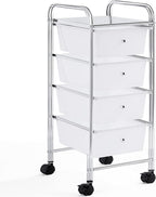 Yaheetech 4 Drawers Cart Rolling Plastic Storage Cart and Organizer Metal Frame Drawers Plastic Trolley Organizer on Wheels, White