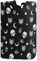Gothic Moon Skull Cat Laundry Basket for College Dorm,50L Collapsible Portable Laundry Hamper Storage Basket for Toys Clothes Organizer