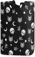 Gothic Moon Skull Cat Laundry Basket for College Dorm,50L Collapsible Portable Laundry Hamper Storage Basket for Toys Clothes Organizer