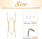 3 Pack Plate Hangers for The Wall, Suitable for 6-8 inch Art Plate, Stainless Steel Invisible Heavy Duty Wire Plate Holder with Wall Hooks, Plate Hangers for Displaying Plates, Platter, Dish, Gold