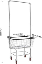 Steel Wire Laundry Cart, Rolling Laundry Basket With Wheels & Hanging Rack, Heavy Duty Large Laundry Basket Cart, Laundry Hamper Organizer for home, hotel, bathroom, commercial laundry