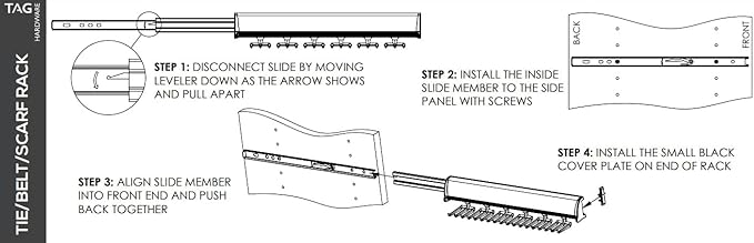 TAG Hardware Designer 15 Hook Full Extension Telescopic Tie Rack Closet Organizer (MATT Aluminum)