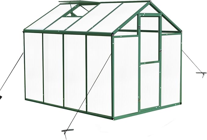 6x8 FT Outdoor Greenhouse, Polycarbonate Greenhouse with Raised Base and Aluminum Frame,Heavy-Duty Walk-in Greenhouses with Air Vent for Patio, Backyard,Lawn (6x8 FT)