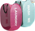 2pcs Pop Up Mesh Laundry Hamper Room Collapsible Storage Bin Lightweight Basket For College Dorm Home Travel Camping (Pink & Mint blue)