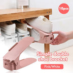 Bibabala Shoe Slots Organizer, 10 Pack Adjustable Shoe Rack Stacker Storage Space-Saveing 50%, Double Deck Shoes Rack Holder for Shoes Holder Organization, Closet Organization(Pink)