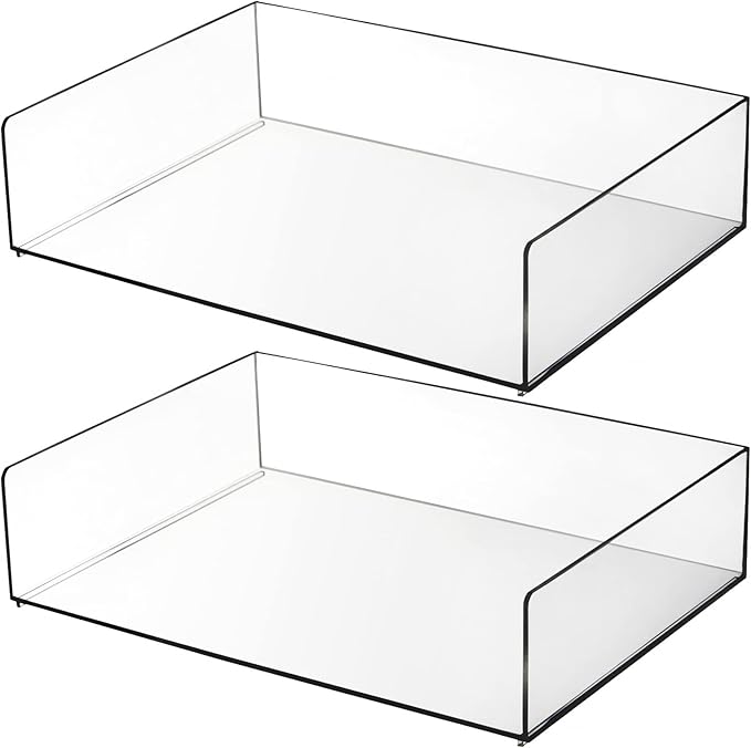 Elsjoy Set of 2 Acrylic File Tray, 2-Tier Stackable Paper Tray Clear Desktop File Organizer for Documents, Books, Magazine, Office, School