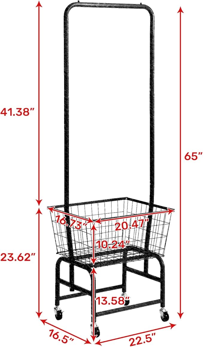 ALIMORDEN Laundry Cart with Clothes Rack, Rolling Laundry Butler with Wire Storage Rack，Purple
