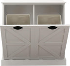 Two-Compartment Tilt-Out Laundry Sorter Cabinet,Bathroom Storage Organize Cabinet with 2 Removable Hamper Clothes Basket (White-A)