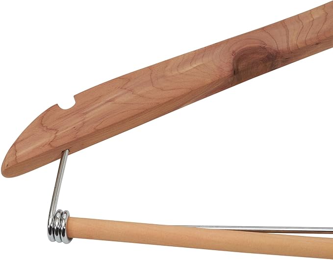 Household Essentials CedarFresh Cedar Coat Hangers, Pack of 4, 100% Eastern Red Cedar, Lockable Crossbar, Slip-Resistant Notches, and Chemical-Free Moth Deterrent, Non-Staining, Natural