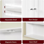 TEENFON Bathroom Wall Cabinet with Adjustable Shelves and Towel Rack, Wall Mounted Over the Toilet Storage Cabinet for Bathroom, Living Room, White UNGGX005W